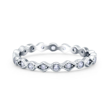 Full Eternity Stackable Ring Wedding Band Round Simulated CZ 925 Sterling Silver (3mm)